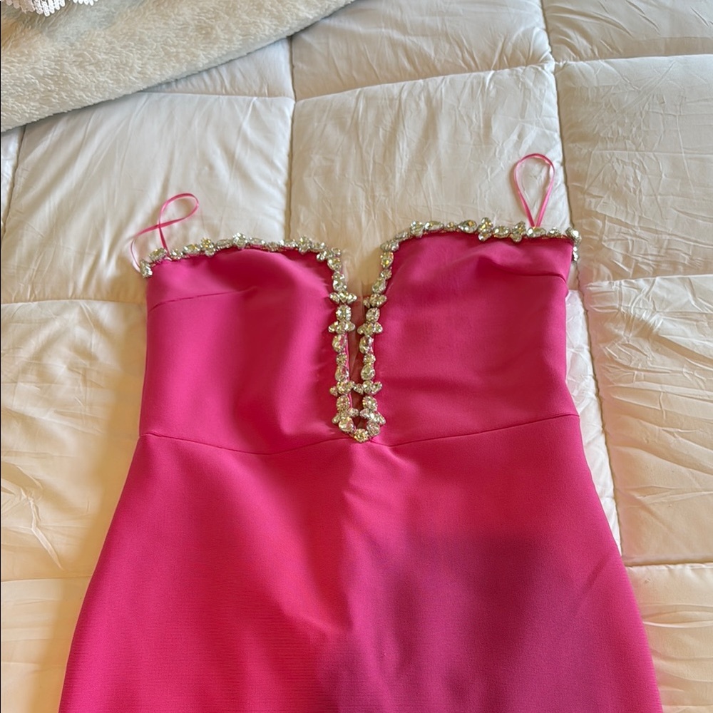 Pink Strapless Dress with Embellished Neckline
